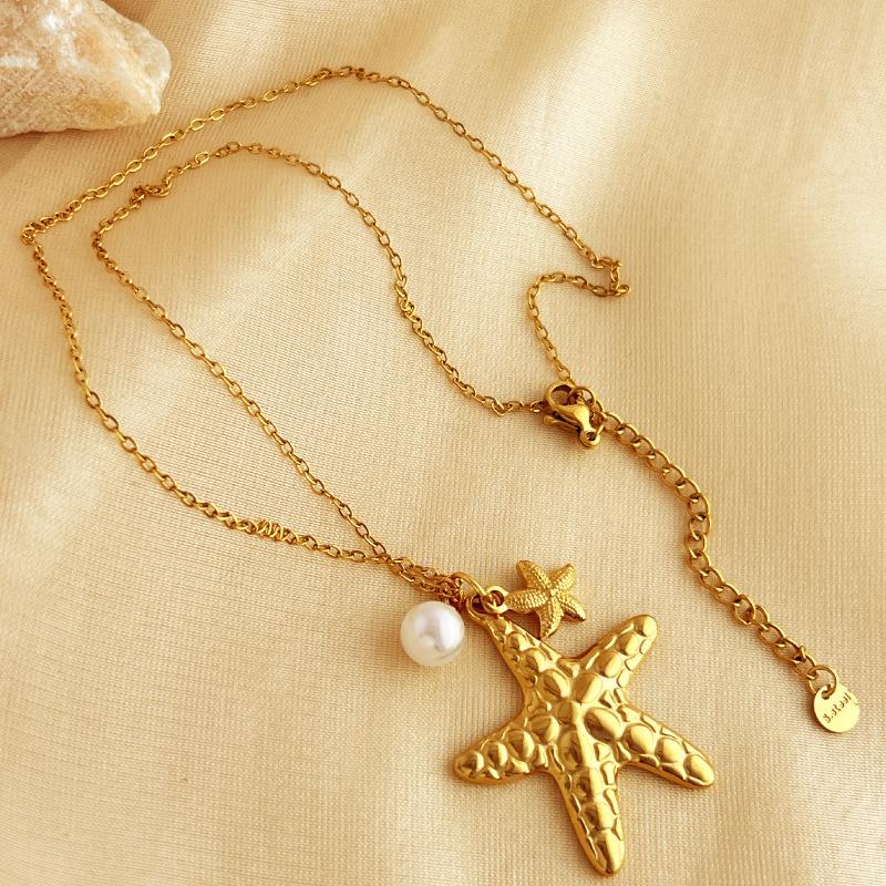 MHS.SUN Seestern Muschel Muschel Anhänger Halsketten Für Frauen Männer Edelstahl Trendige Kette Choker Strandparty Schmuck Sommer