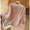 Tops d'été en coton et lin pour femmes, broderie florale, rétro, amples, col rond, t-shirt pour femmes