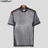 INCERUN Herren Rollkragen Langarm Glitzer Mesh Durchsichtiges T-Shirt See Through Tops