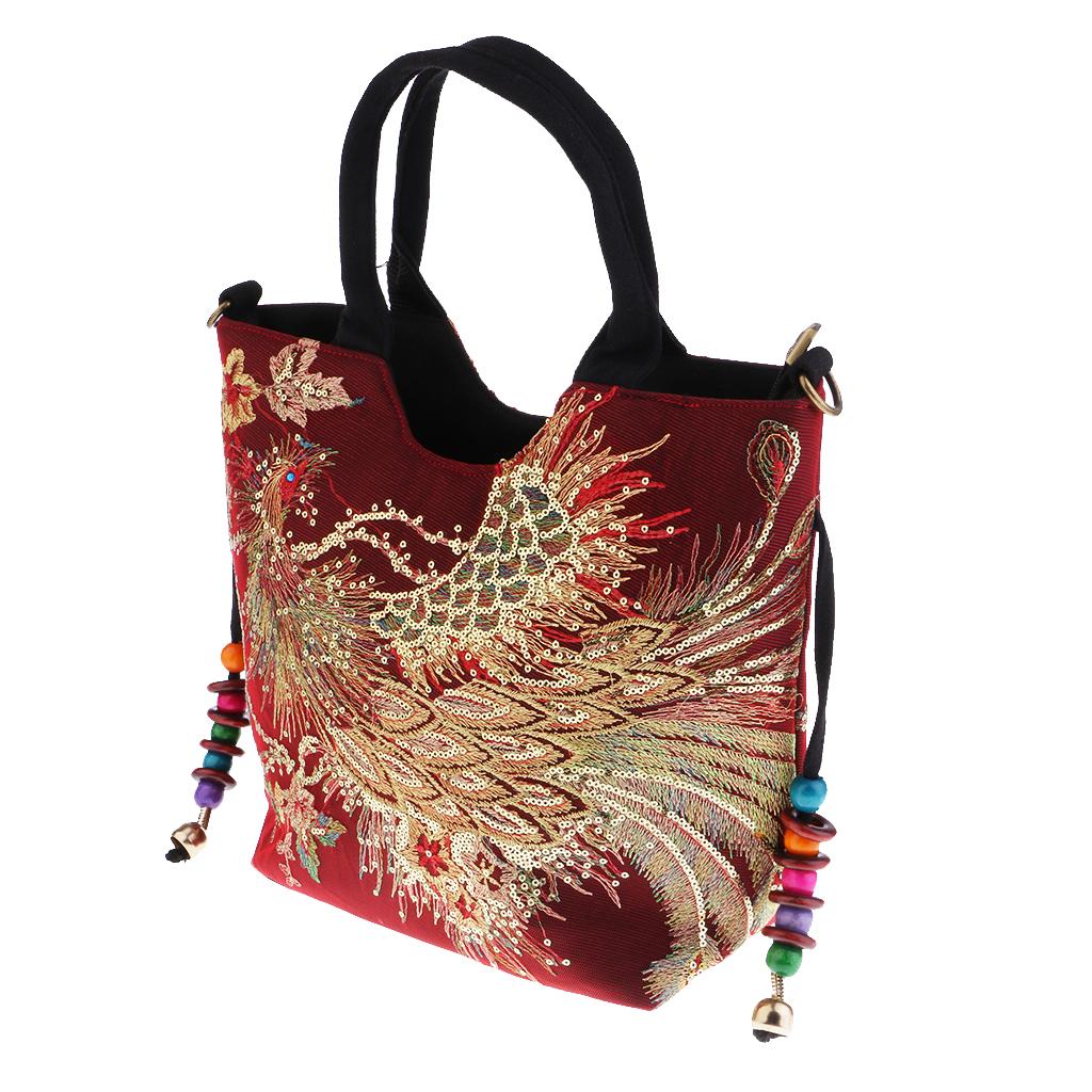 Handmade Retro Peacock Embroidery Bag with Zipper Woman Handbag Shoulder Bag