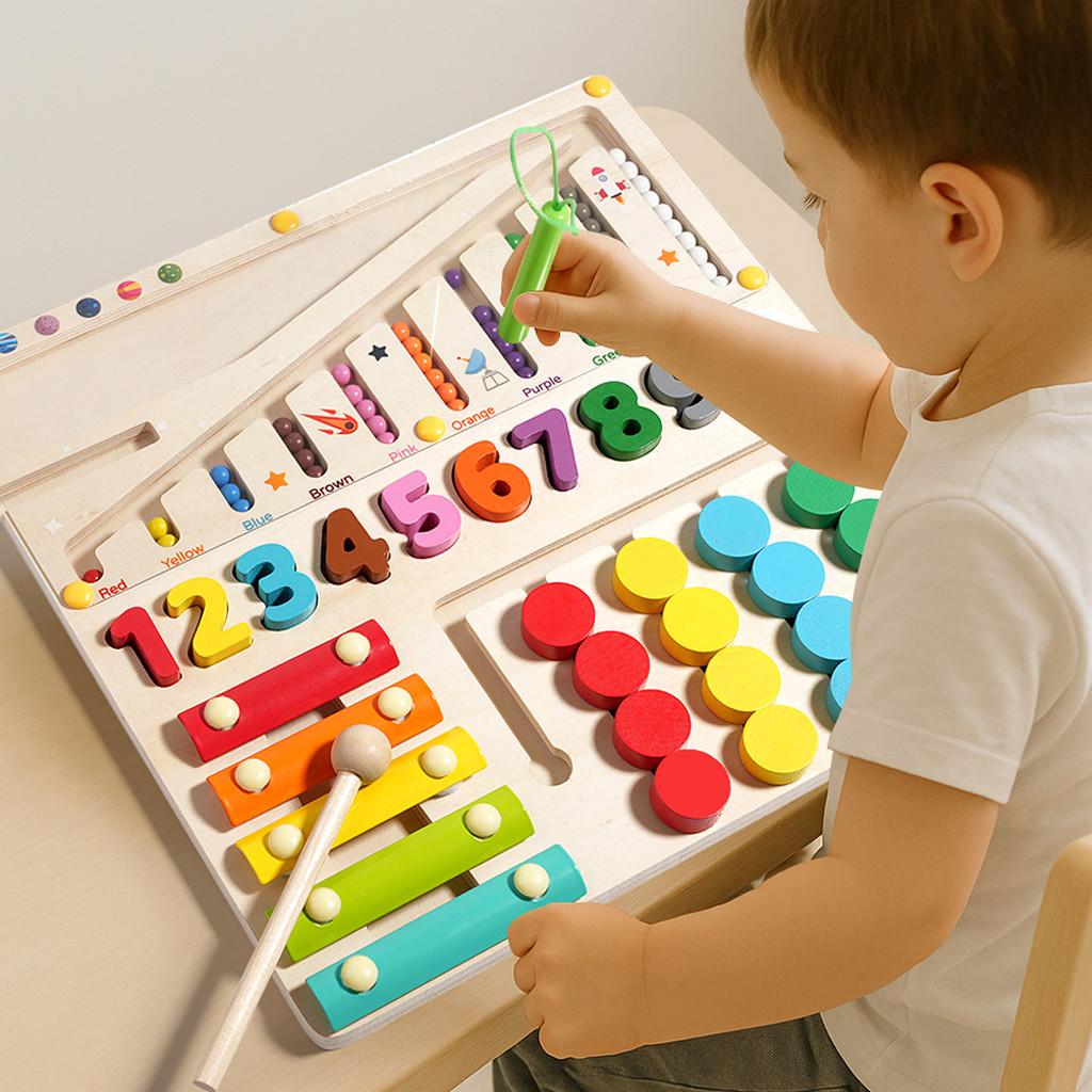 Magnetic Wooden Interactive Puzzle Board Kids Hand Eye Coordination Education
