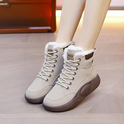 High-top Velvet Sports Little White Shoes Women's Cotton Boots 2025 Autumn and Winter New Versatile Thickened Warm Cotton Shoes Non-slip