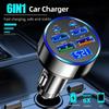 6 In 1 Car Charger Adapter Digital Display LED 4USB+2PD DC12-24V Fast Charging Cigarette Lighter Socket Multi Port for Phone