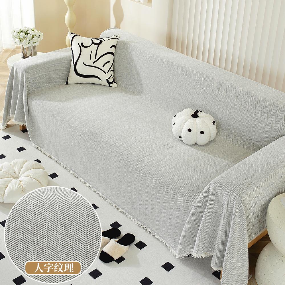 Современный простой чехол для дивана из синели с рисунком «елочка» — фото 14