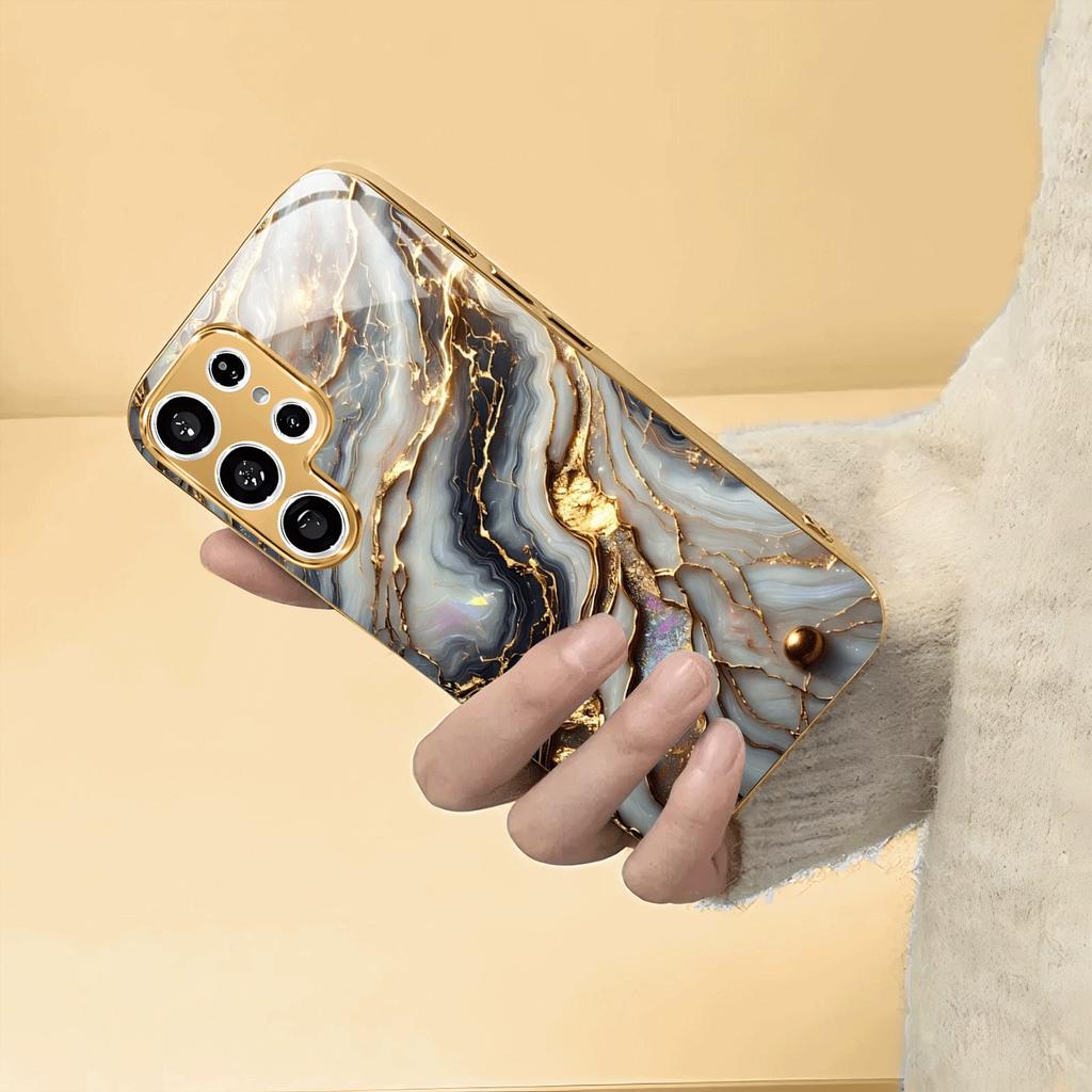 Electroplated Gold New Phone Case for Samsung Galaxy S26 Ultra S25 Plus S24 S23 S22 Fe Tempered Glass Artistic Texture Patterns