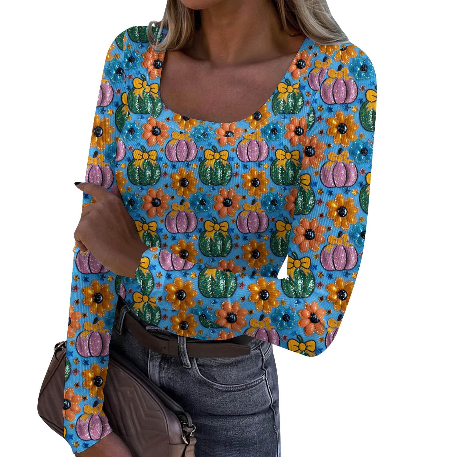 

Жіночий модний тонкий нижній повсякденний пуловер з довгим рукавом і принтом на Хеллоуїн Топ з круглим вирізом S