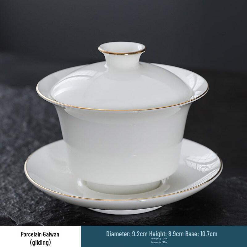 Gilded Mutton Fat Jade Gaiwan Teacup