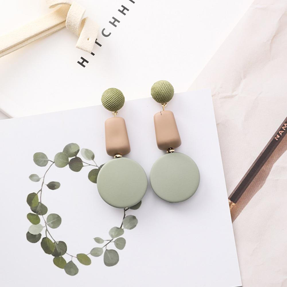 

Women Sweet Temperament Geometric Irregular Cube Buttons Long Style Earrings C green #1