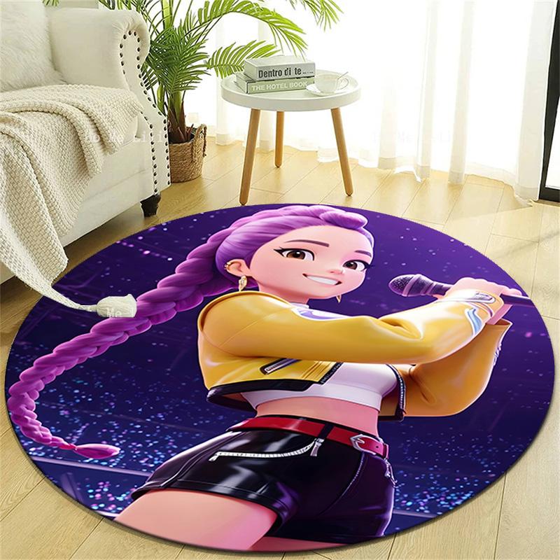 1pc KPop Demon Hunters RUMI5 Design Printed Area Round Carpet for Bedroom Living Room Home Decor Rugs Mat Non Slip Mat Rug for Bedside