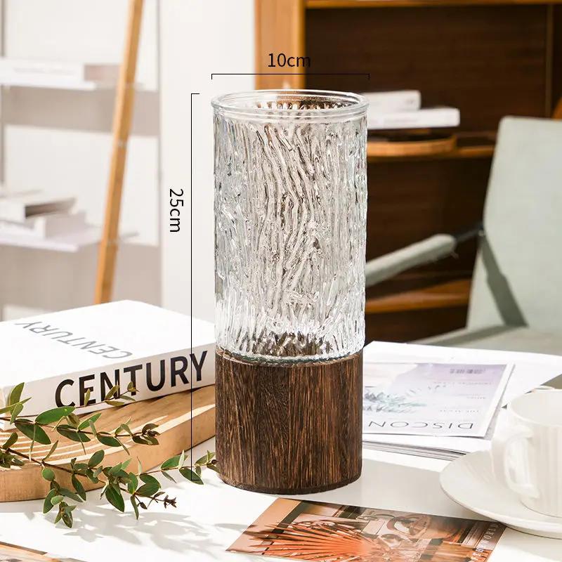 

Transparent Glass Vase with Wood Base Water-grown Flower Arrangement, Creative Nordic Home Decor, Hotel Living Room Dining Table