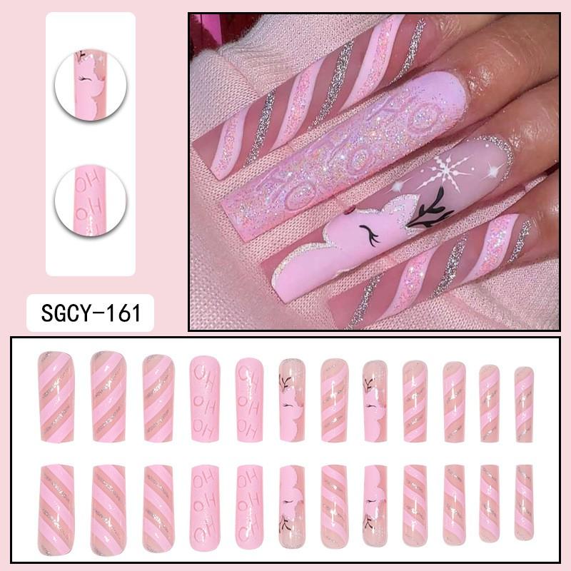 Long Press-On Nails With Adhesive Tabs Full Cover Fake Women INS Style Acrylic Nail Tips Reusable Wearable Art