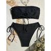 XS - XL Bandeau Wrinkled High Cut Bikini Women Swimwear Female Swimsuit Two-pieces Bikini Set Shell Bather Bathing Suit Swim