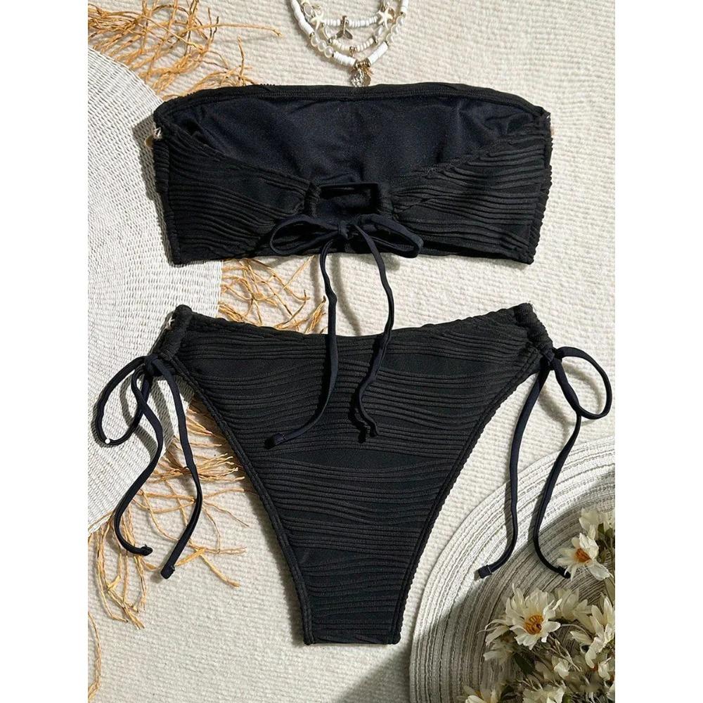 XS - XL Bandeau Wrinkled High Cut Bikini Women Swimwear Female Swimsuit Two-pieces Bikini Set Shell Bather Bathing Suit Swim