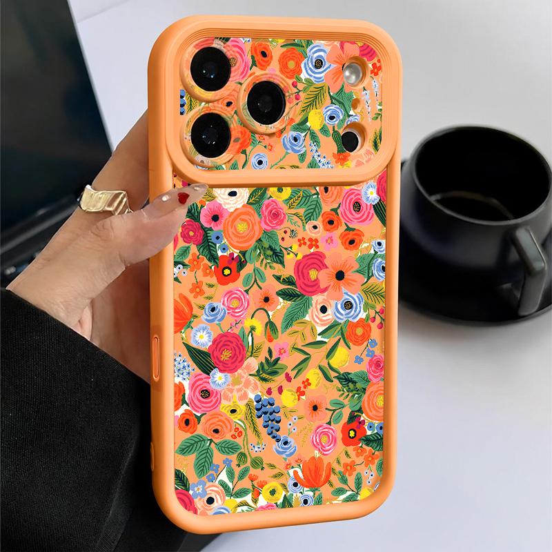 Vintage Floral Pattern Case For iPhone 17 Pro Max Shockproof Bumper Soft Cover For iPhone 16 15 14 13 Pro Max 16E 17E