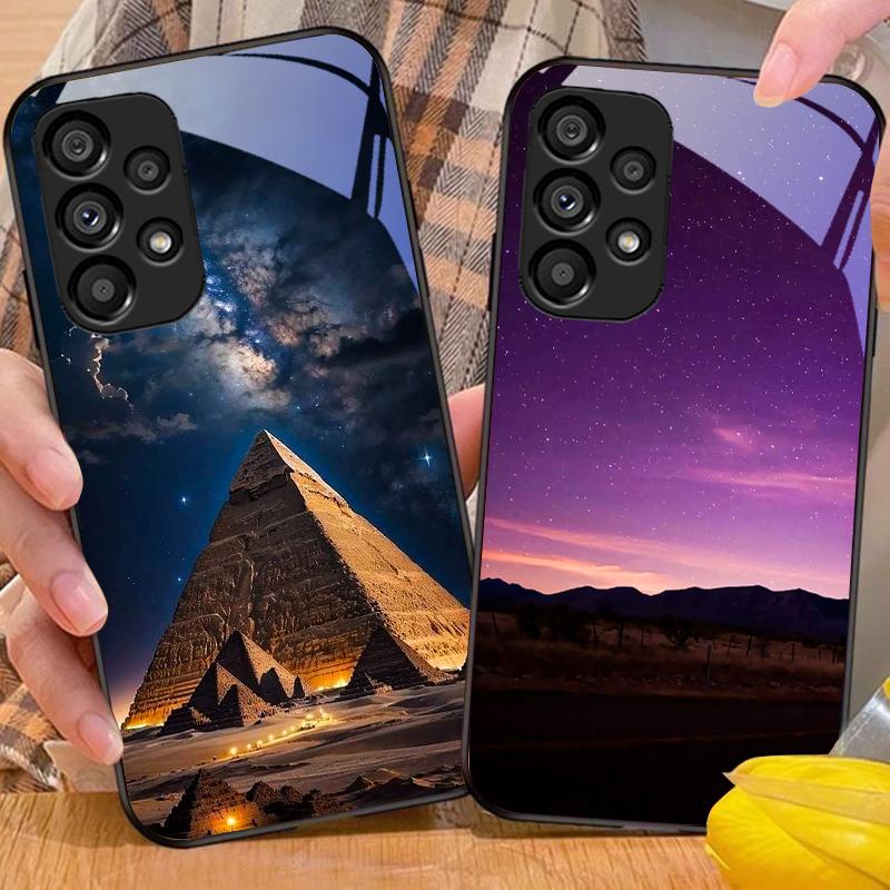 Piramida Gwiaździste Niebo Dla Samsung Galaxy S10 20 Plus 21 FE 22 23 24 FE 25 Ultra Czarny Szkło Hartowane Etui na Telefon Twarda Obudowa