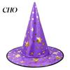 Cosplay Witch Hat Halloween Wizard Hat, Adult Kids Cone with Spider Party Accessory Web Star Decor, Gothic Costume Prop, Trick or Treat Black