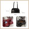 AQUA Marine Women's Enamel Shoulder Bag, 2-Way Handbag with Pearl Ribbon, Elegant, Small, Glossy, Korean-Style, Cute, Instagram-worthy Outfit (Red)