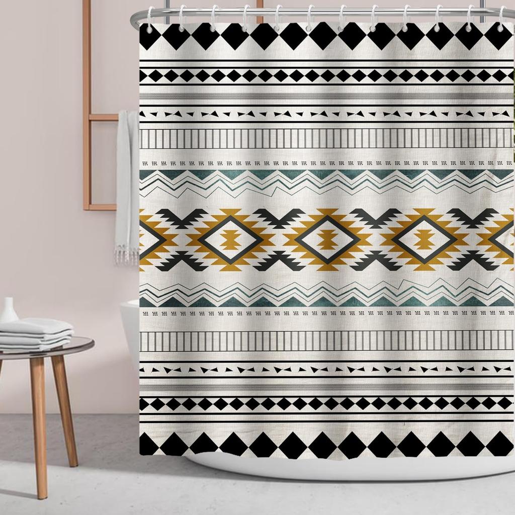 Schwarz Weiß Duschvorhang Southwest Boho Tribal Stoff Duschvorhänge Navajo Ethnisch Westlich Geometrisch Badezimmervorhang Badezimmer