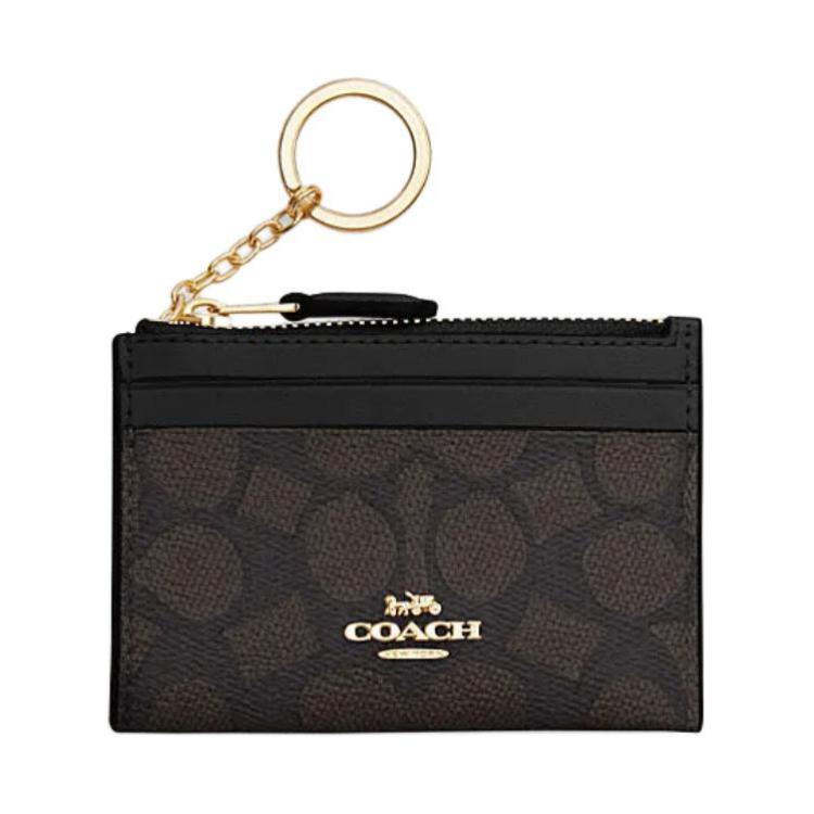 New COACH Skinny Id Case Artificial Leather With Plastic Card Holder Mini Women's Walnut & Black CW870-IMXAQ
