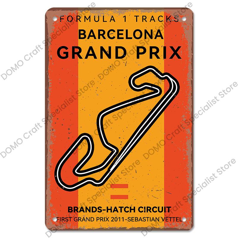 Afiș pentru circuitul de curse F1 Semne de tablă vintage din metal Monaco Spania SUA Garaj Placă metalică retro Garage Bar Pub Club Decor de perete de acasă