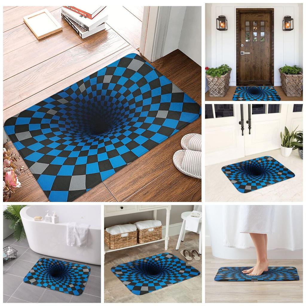 Grid Wormhole Geometric 3D Anti-slip Doormat Floor Mat Water oil proof Carpet Rug for Kitchen Entrance Home Bedroom Footpad Mats