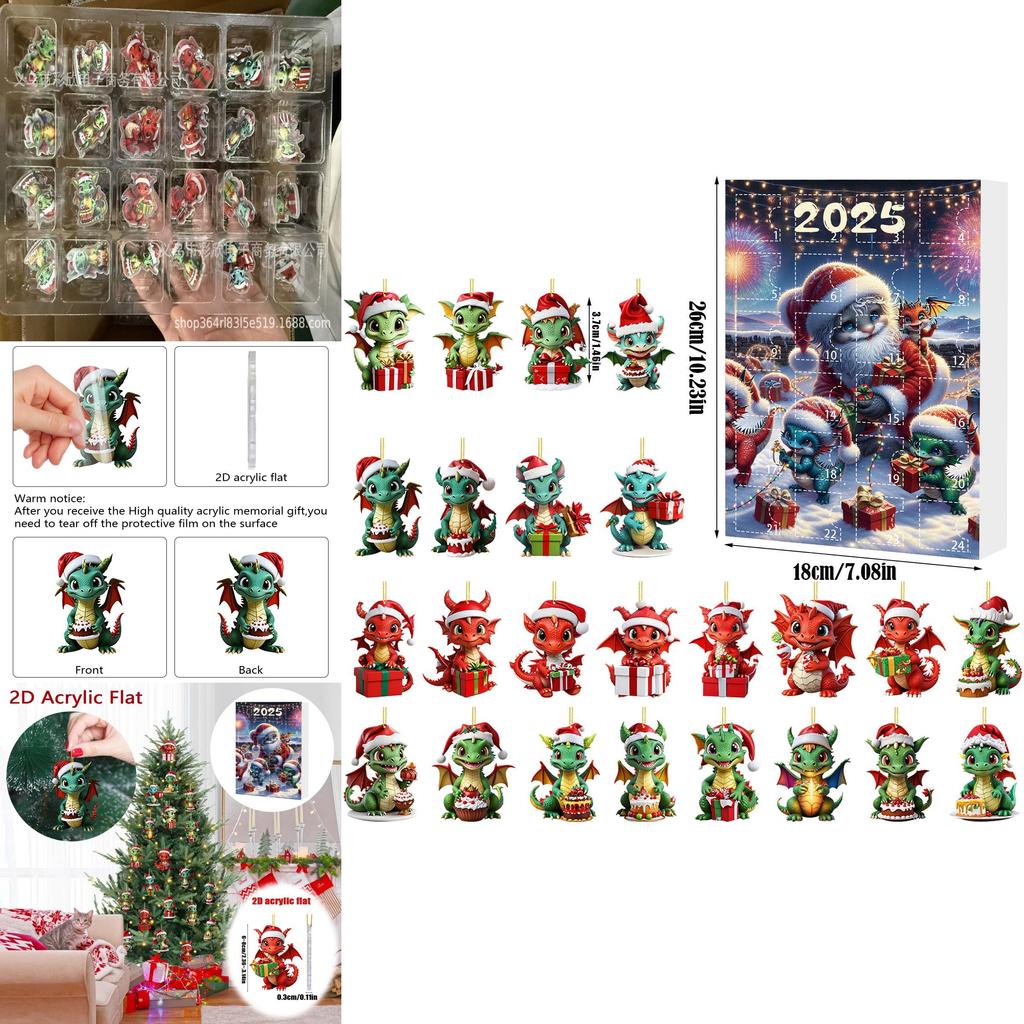 Christmas Countdown Calendar With Dragon Baby Flat Ornaments For Holiday Decor