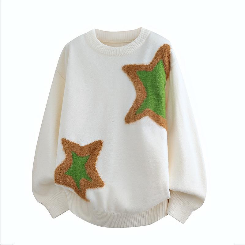 Autumn and Winter Geometric Contrasting Color Round Neck Men's Sweater Knitted Pullover Fashionable Casual Top