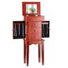Jewelry Cabinet Armoire, Standing Wood Jewelry Storage Chest with 3 Drawers, Flip Top Mirror, 4 Top Storage Compartments, Zinc Alloy Handles, 2 Side