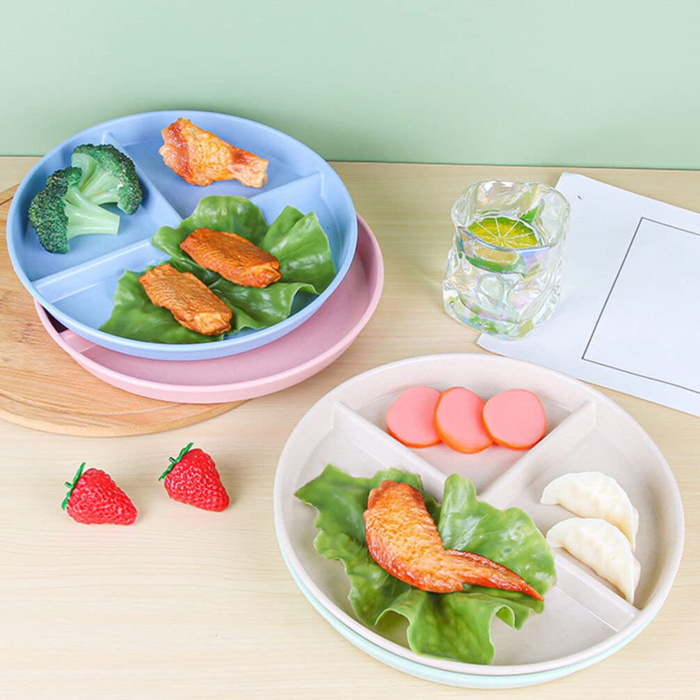 NUOLUX Lunch Dinner Outer Lightweight Dishwasher Set of 4 Plates, 3-Compartment Plates, 22.5cm Diameter, Heat-Resistant, Shatter-Resistant, Plastic,