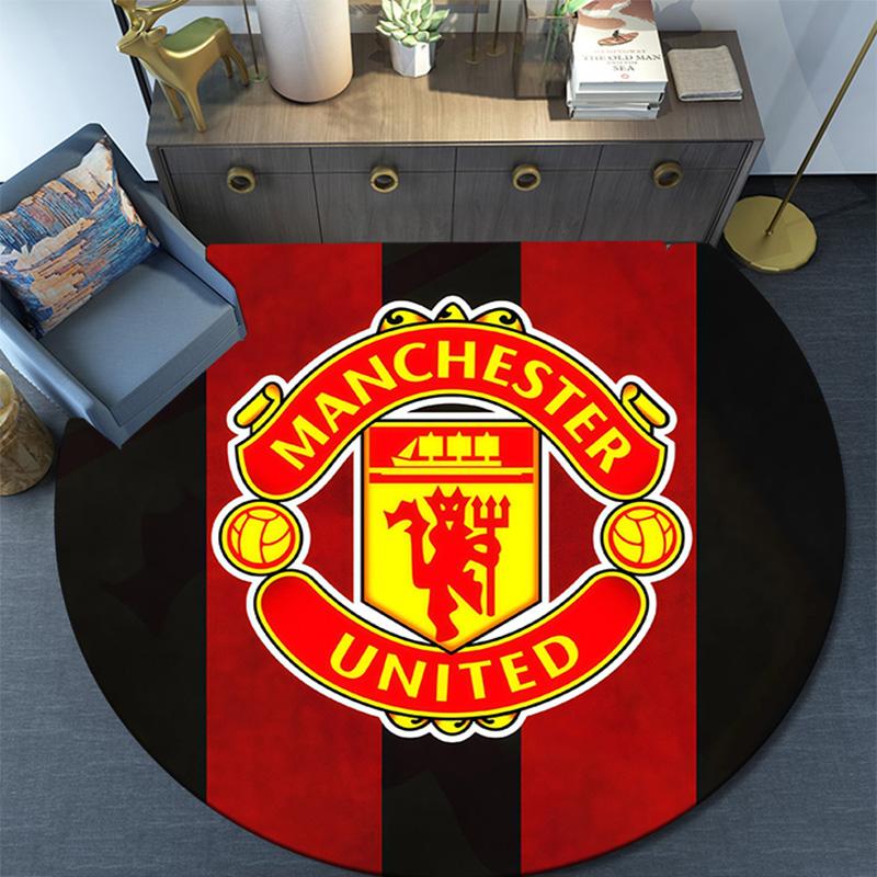 Manchester United Football Club Round Area Rug,Carpet Rug for Living Room Bedroom Sofa Playroom Decor,Non-slip Floor Mat