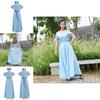 Enchanting Fairytale Peter Pan Wendy Darling Blue Dress With Bow And Headwear