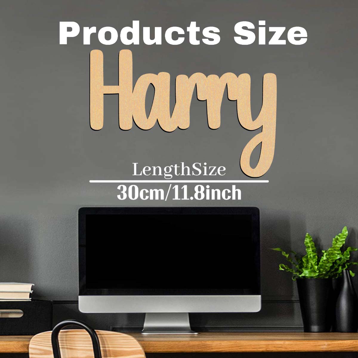 

1pc Creative Harry example Customized Name Wooden Plaque Wooden Sign Laser-Cut Sign Handcrafted with Elegant Cursive Lettering S30cmLength