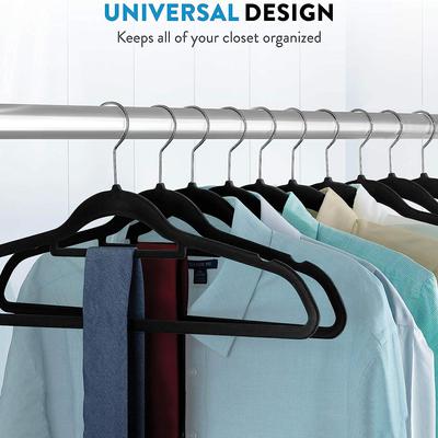 Lot de 20 cintres en velours – Cintre avec barre d'attache – Antidérapant, crochet pivotant, cintres fins en feutre – Costumes, vêtements, pantalons, cintre – Noir