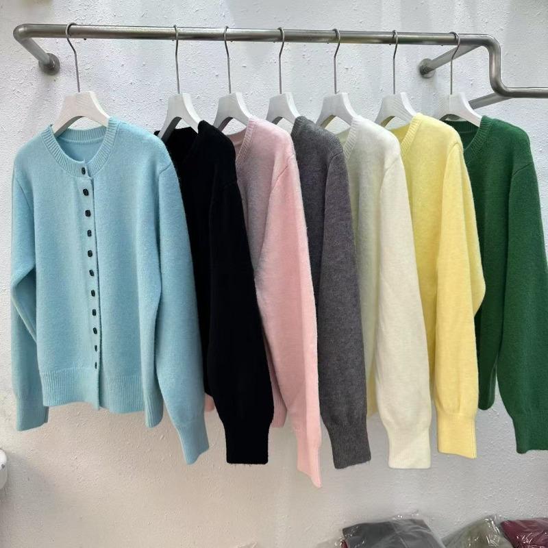 Simple Temperament Round Neck Single-breasted Knitted Cardigan Women's Soft Waxy Skin-friendly Long-sleeved Versatile Knitted Cardigan