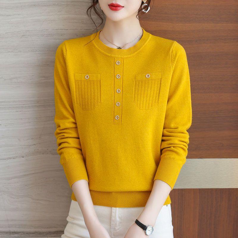 Pullover tröja rund halsad topp dam vår och höst västerländska lösa ytterkläder med tröjor och stickad tröja
