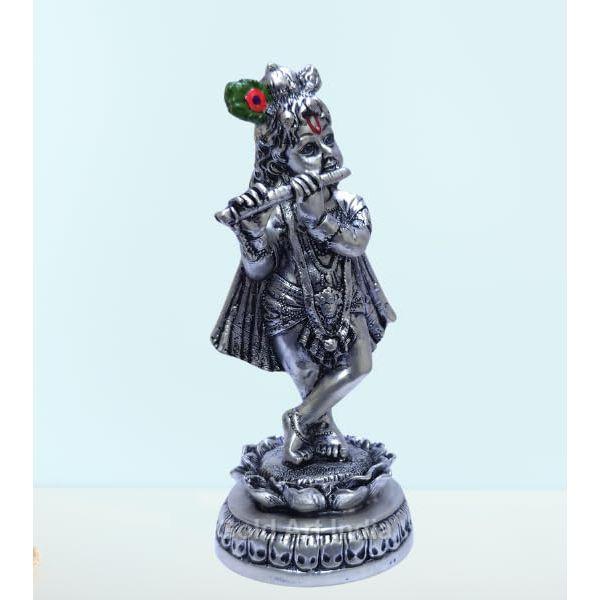 

Индия Идол Господа Кришны | Покрытая серебром 999 пробы антикварная статуя Кришны | Стоящий Кришна, играющий на бансури | Кришна джи для пуджи и в подарок