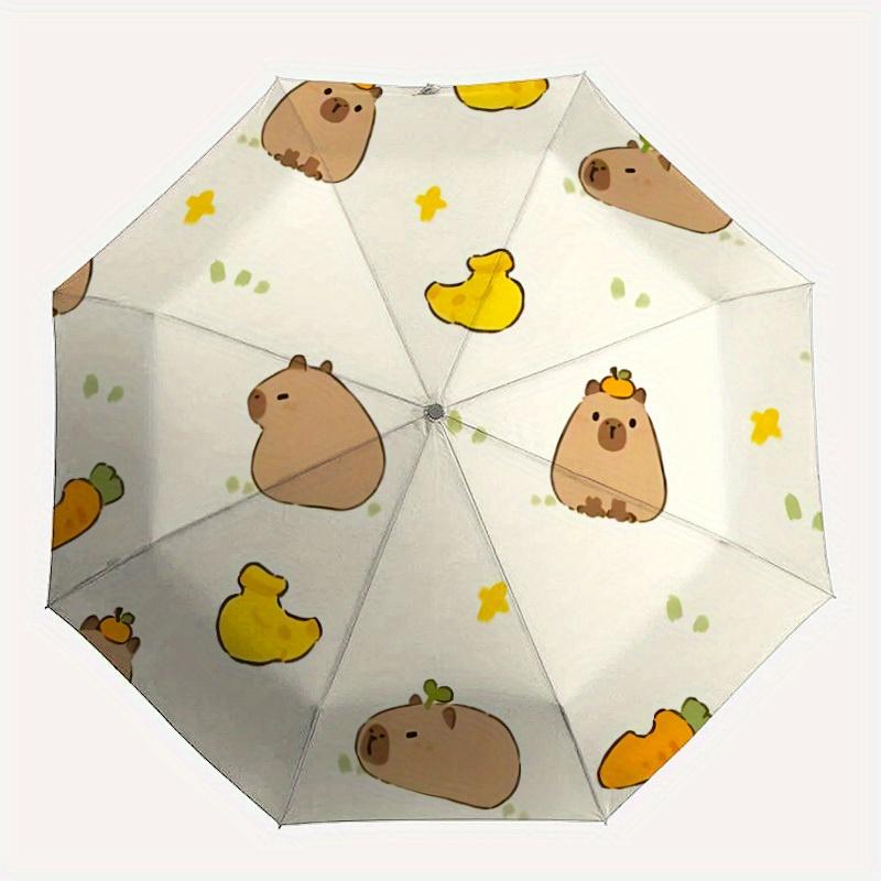 

1pc Capybara Carrot Automatic Open/Close Umbrella - Compact Travel Umbrella, 8-Rib Heavy-Duty Construction, Ideal Gift, Outdoor Accessory038