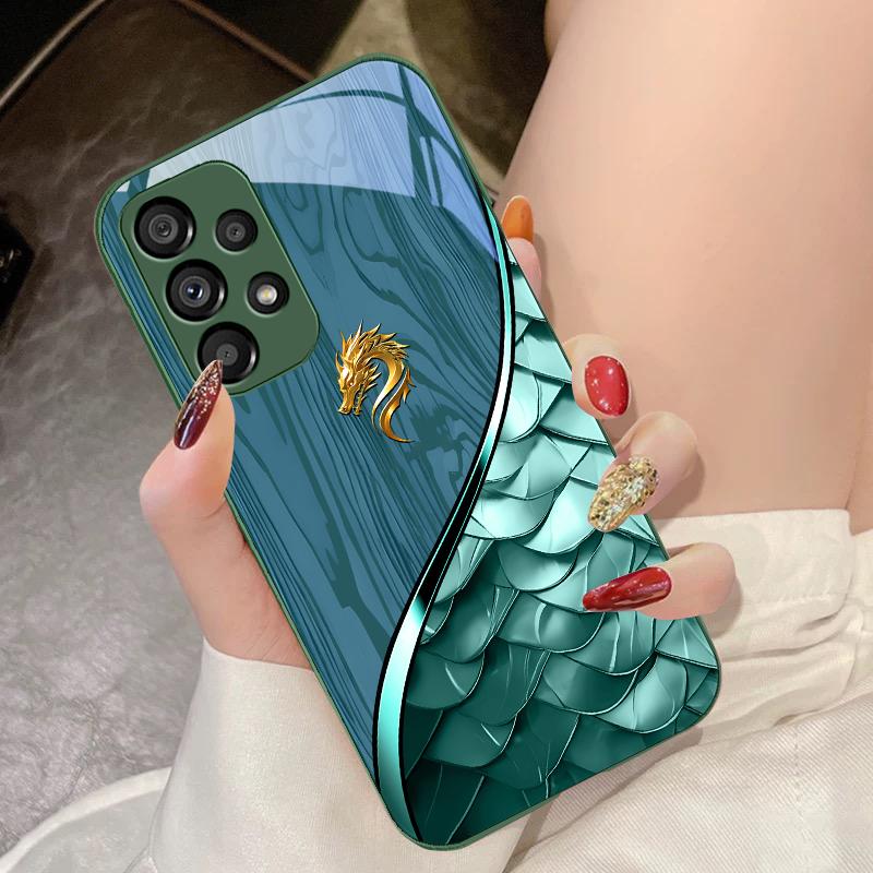 Tempered Glass Phone Case for Samsung Galaxy S10 4G S20 11E 30 S21 21Fe 22 Pro S23 Ultra 5G S8 S9 Plus Dragon Scale Golden