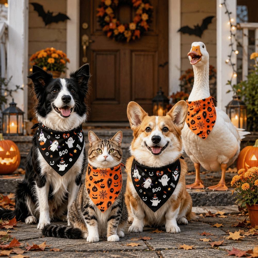 Pumpkin Print Dog Triangle Scarf Cute Cat Saliva Towel Pet Holiday Bib Festival Gift