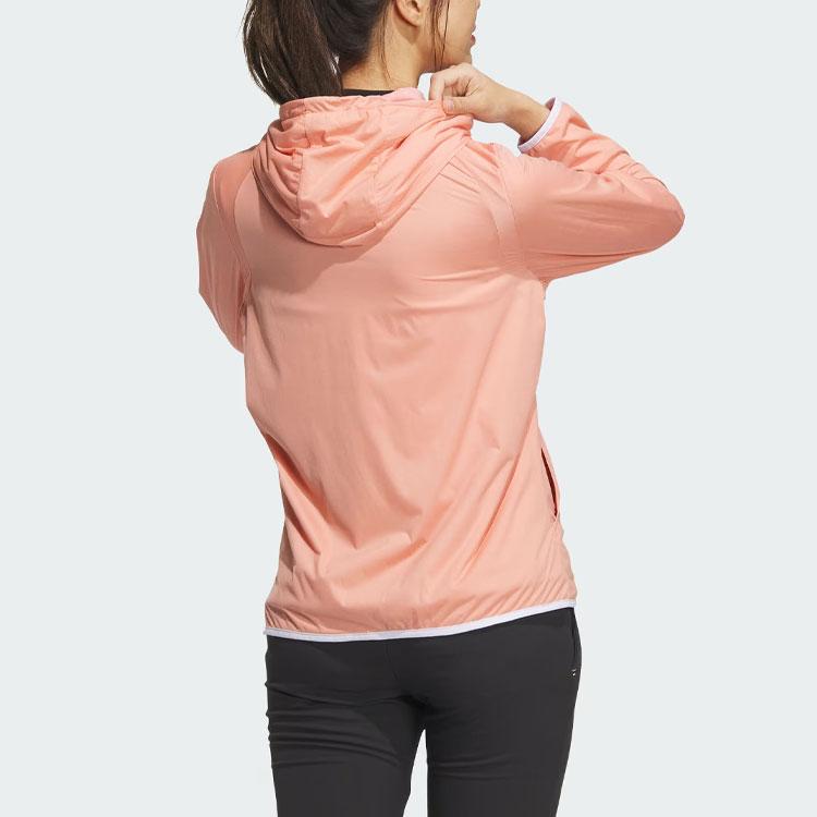 Adidas Wind.Rdy Long Sleeve Jacket With Letter Logo Print Golf Sports Hooded Coat Women Jacket Pink Brown HY0849