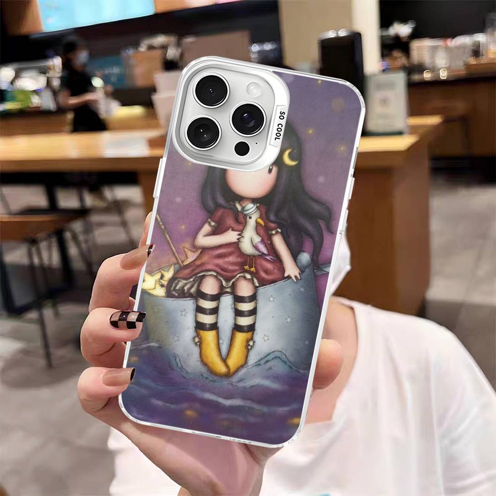 Cute Gorjusses Cartoon S-Santoro Phone Case Color Silver Shell For LPhone 17 16 16e 15 14 13 12 11 Pro Max Plus