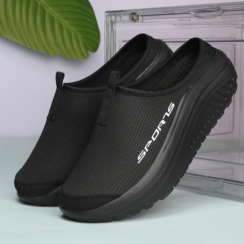 Women Solid Color Casual Sneakers Thick Sole Soft Bottom Mesh Walking Shoes Half Slip Breathable Shoes