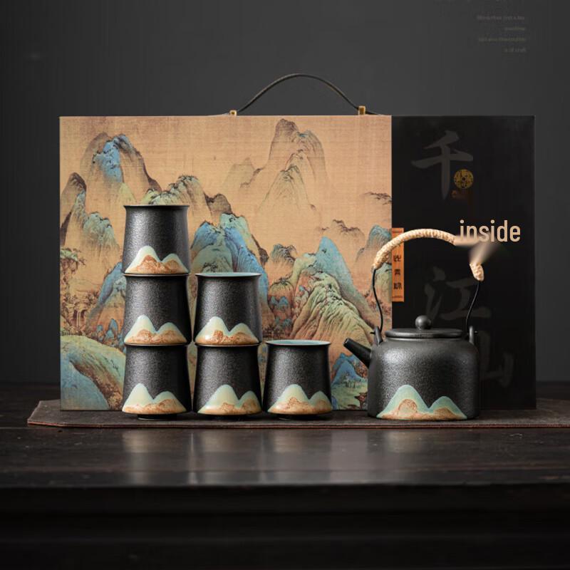 Su s Ceramic Hand-Painted Landscape Kung Fu Tea Set