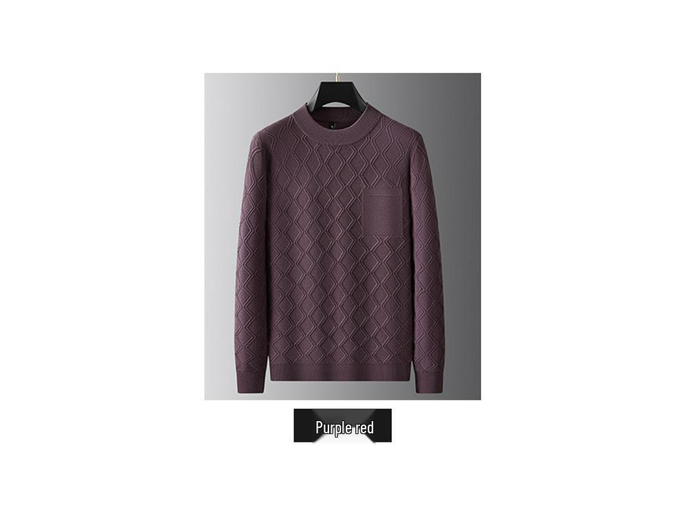2025 Autumn Plus Size Men's Knitwear: Trendy Casual Round Neck Solid Color Long Sleeve Sweater