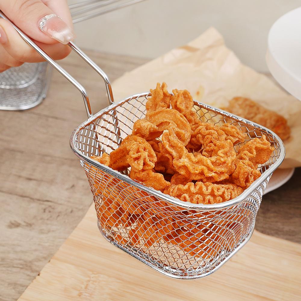 French Fries Basket Stainless Steel Fry Serving Baskets Mini Square Chicken Wings Holder Restaurant Cafe Table Food Serving