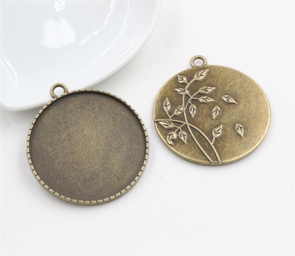 5pcs/lot 35mm Inner Size Antique Bronze Silver Plated colors plated Flower Fashion Style Cabochon Base Setting Charms Pendant