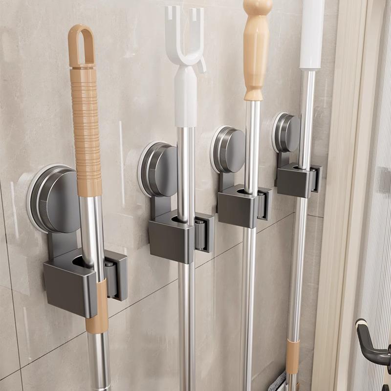 

Suction Cup Mop and Broom Holder - No-Drill Wall Mount Clip for Bathroom or Door Storage Milk White - Pack of 1