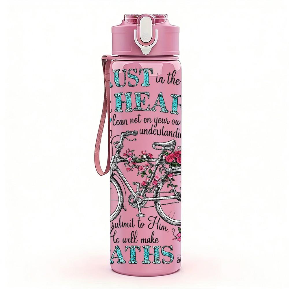1PC Trust The Heart Bicycle Retro Quote Print 750ml Color Plastic Sports Water Bottle Leakproof Flip Straw Lid Suitable for Sports Office Home Use