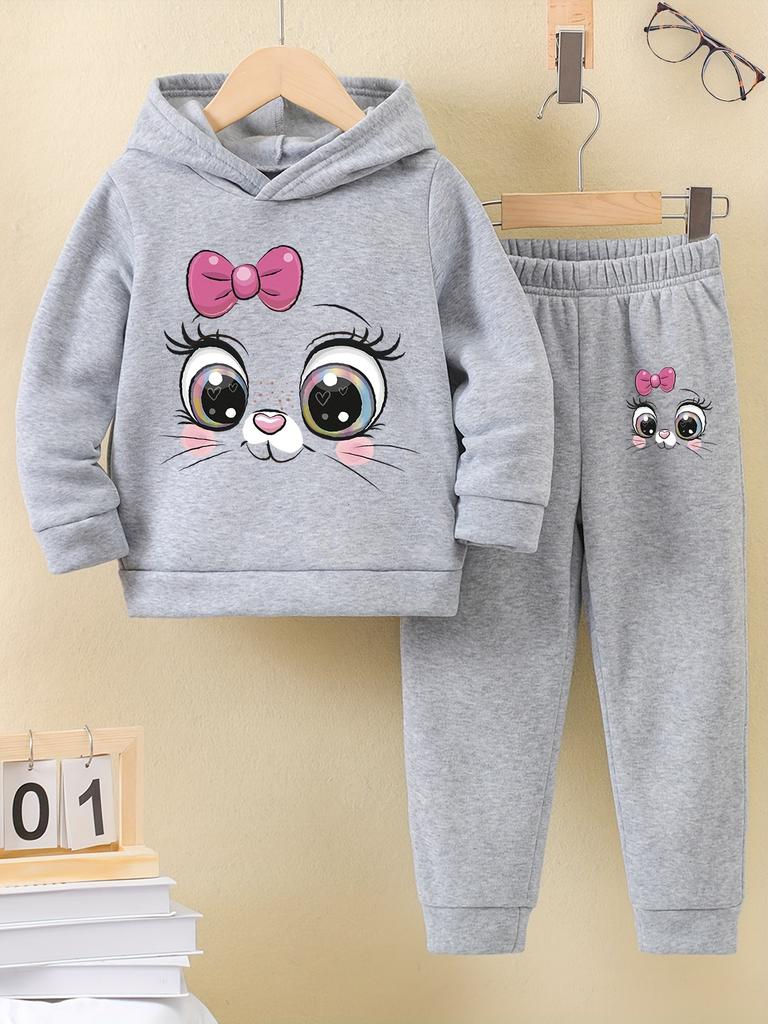 Fall/Winter new casual comfort warm girl's print warm lining hoodie and sweatpants set