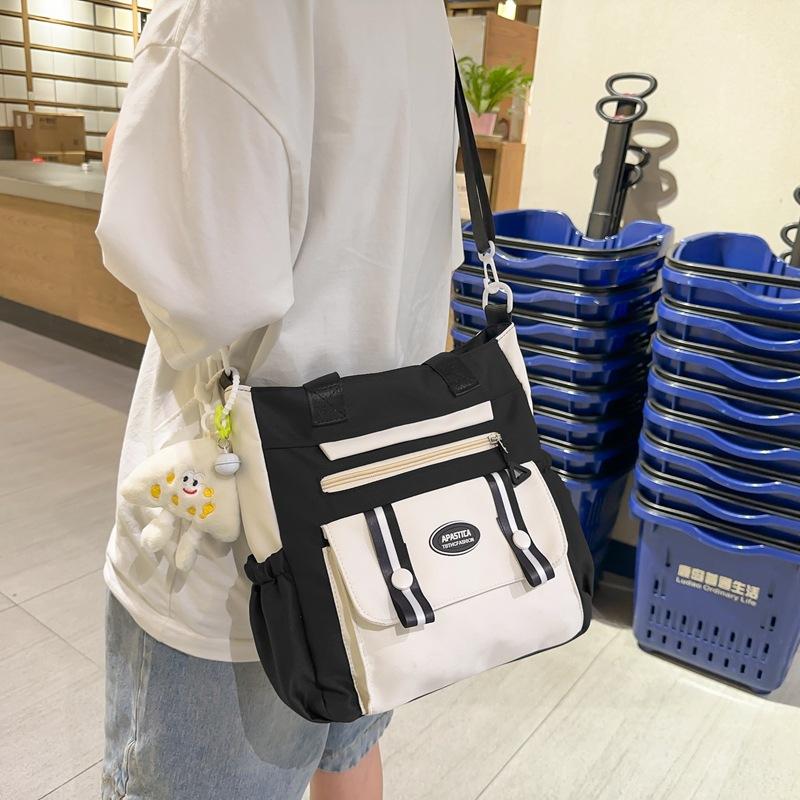 Women's Shoulder Large Capacity Handbag Color Block Tote Bag Student Book Bag for Class Crossbody Bag